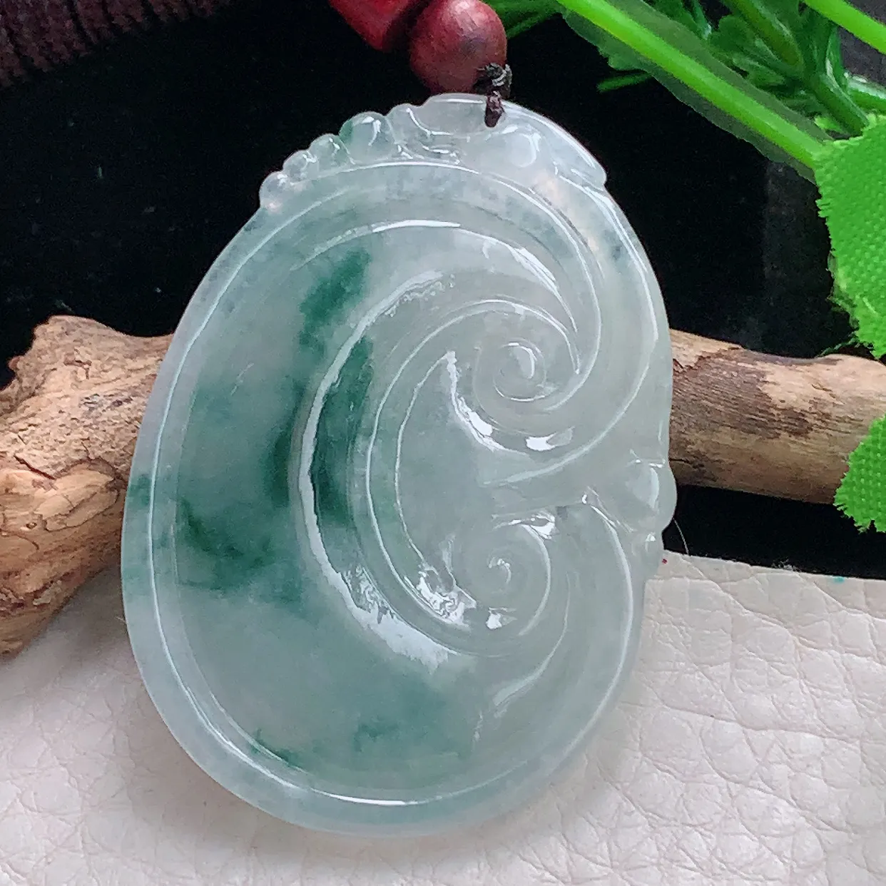 zen49*34.6*6自然光天然缅甸翡翠冰飘花如意 玉如意玉吊坠 毛衣坠