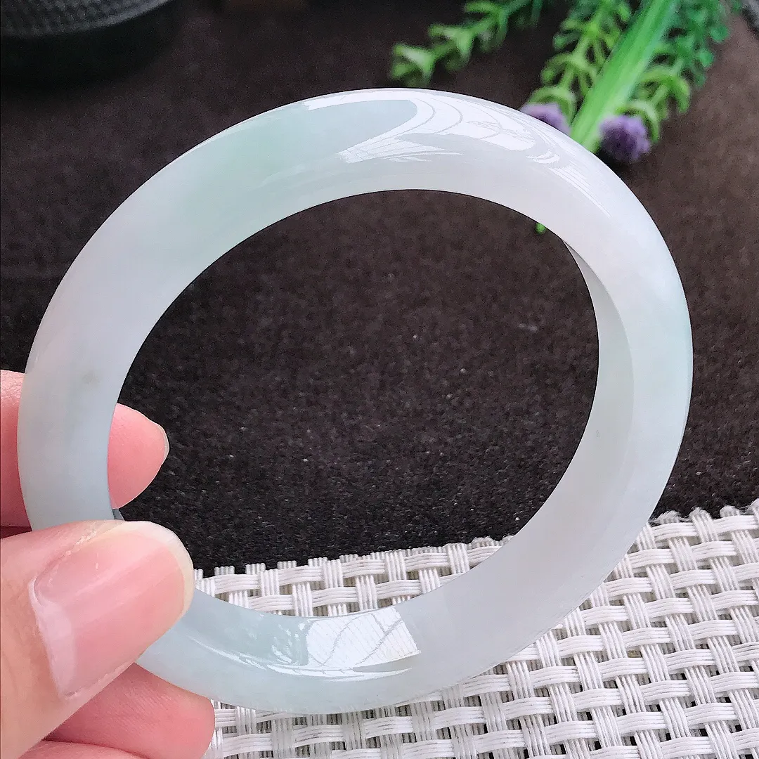 自然光57.5/12/8.5老坑冰纯果冻胶冰晴底手镯宽边翡翠玉镯手环