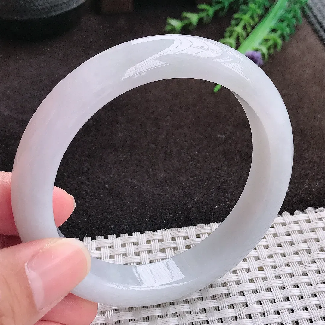 自然光60.5/12.5/9老坑秀气冰润大圈口手镯宽边翡翠玉镯手环