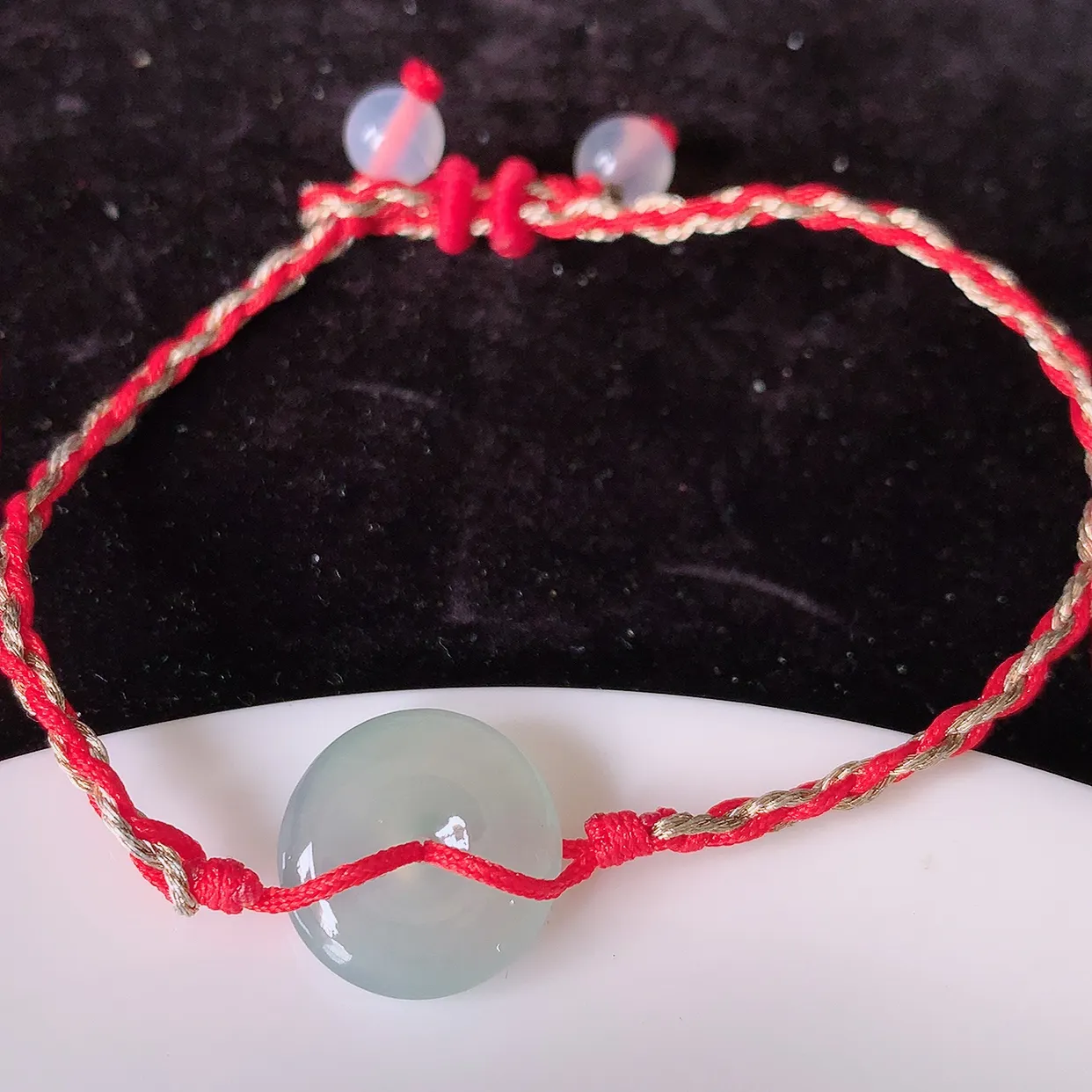 自然光实拍，冰种翡翠平安扣手串手链，种老水足，冰清玉润  颜色漂亮  #1.26取一尺寸14.5*4