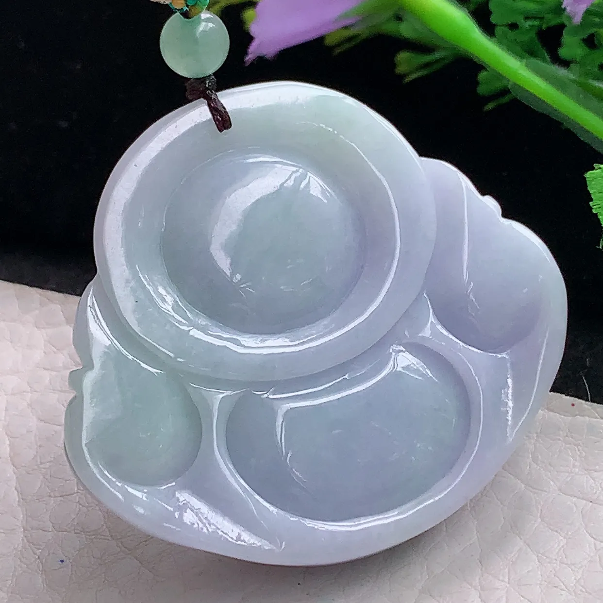 zen46*54*12.5自然光天然缅甸翡翠春带彩大佛公 开心佛玉吊坠 毛衣坠