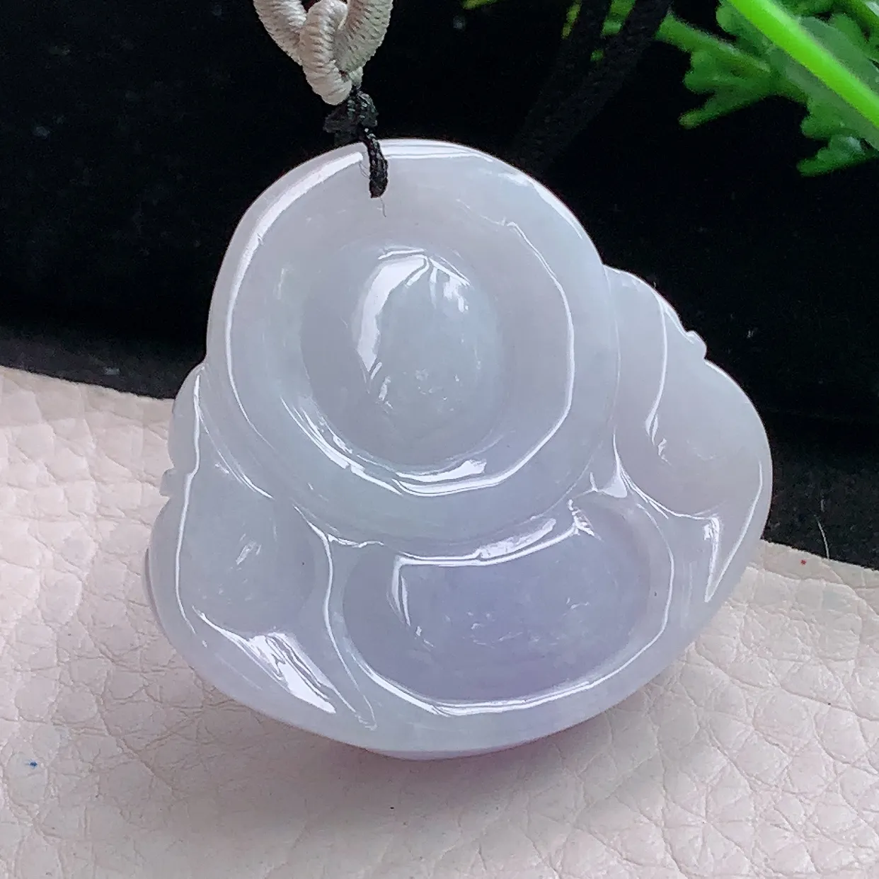 zen39.7*42*12.2自然光天然缅甸翡翠粉紫佛公 开心佛玉吊坠 毛衣坠