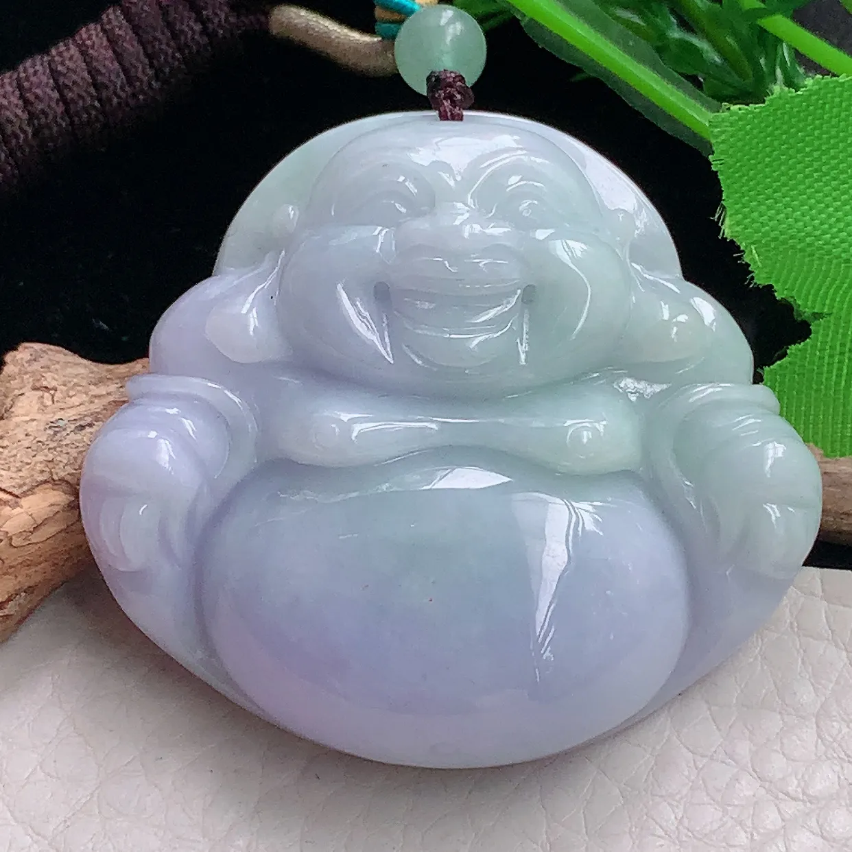 zen46*54*12.5自然光天然缅甸翡翠春带彩大佛公 开心佛玉吊坠 毛衣坠