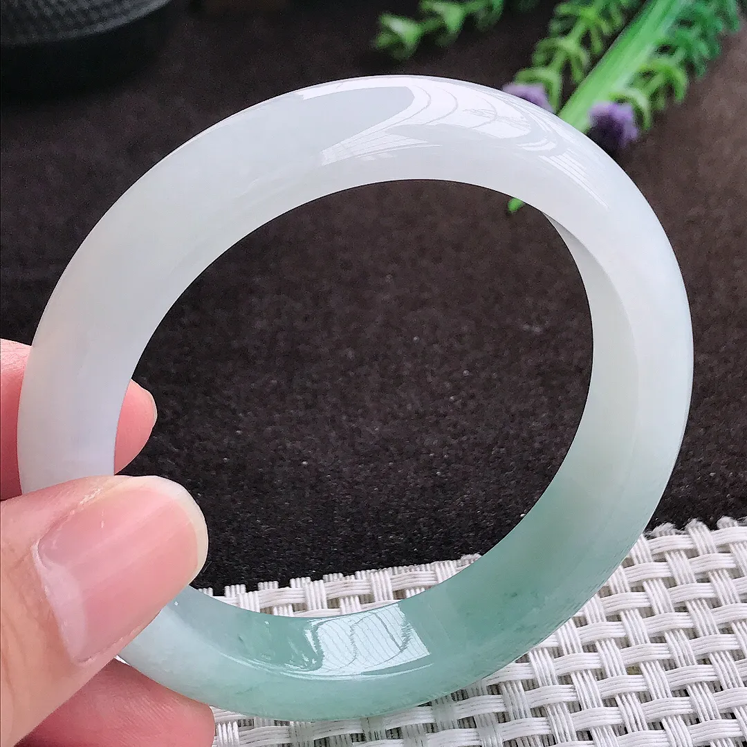 自然光56/12.6/8.7老坑冰胶果冻冰晴天空蓝手镯宽边翡翠玉镯手环