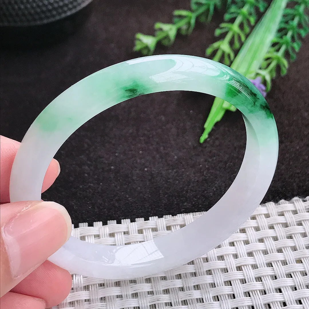 自然光54/47.5/9/7老坑冰润起胶飘花贵妃手镯翡翠玉镯手环