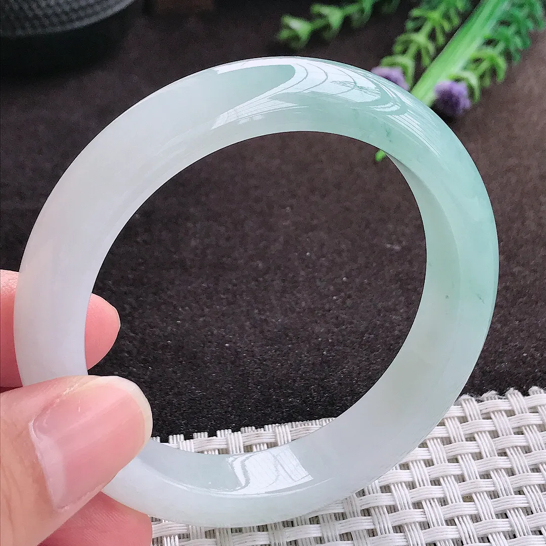 自然光56/12.6/8.7老坑冰胶果冻冰晴天空蓝手镯宽边翡翠玉镯手环