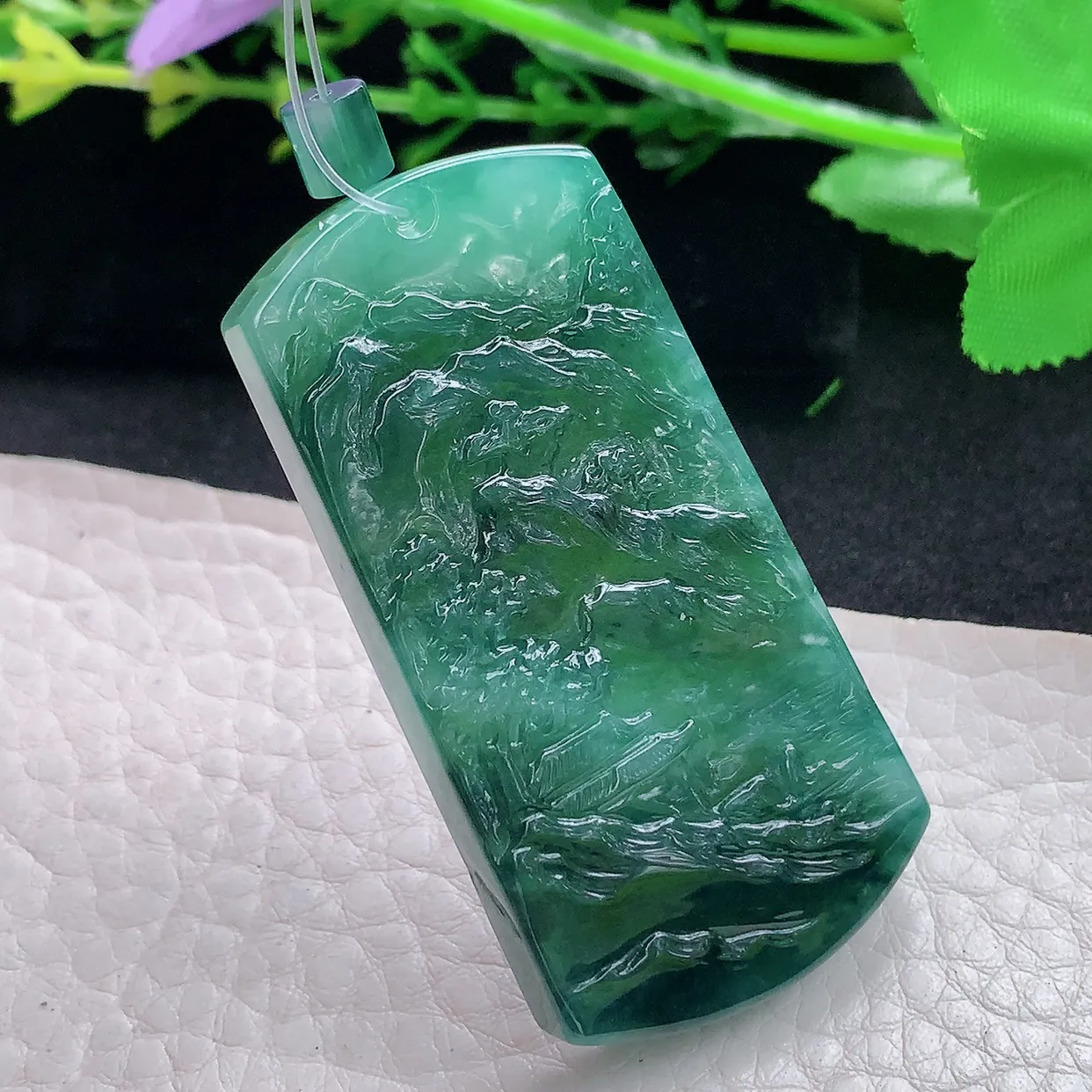 yl自然光54.8*28*6.5天然缅甸翡翠冰蓝大好河山 山水玉吊坠