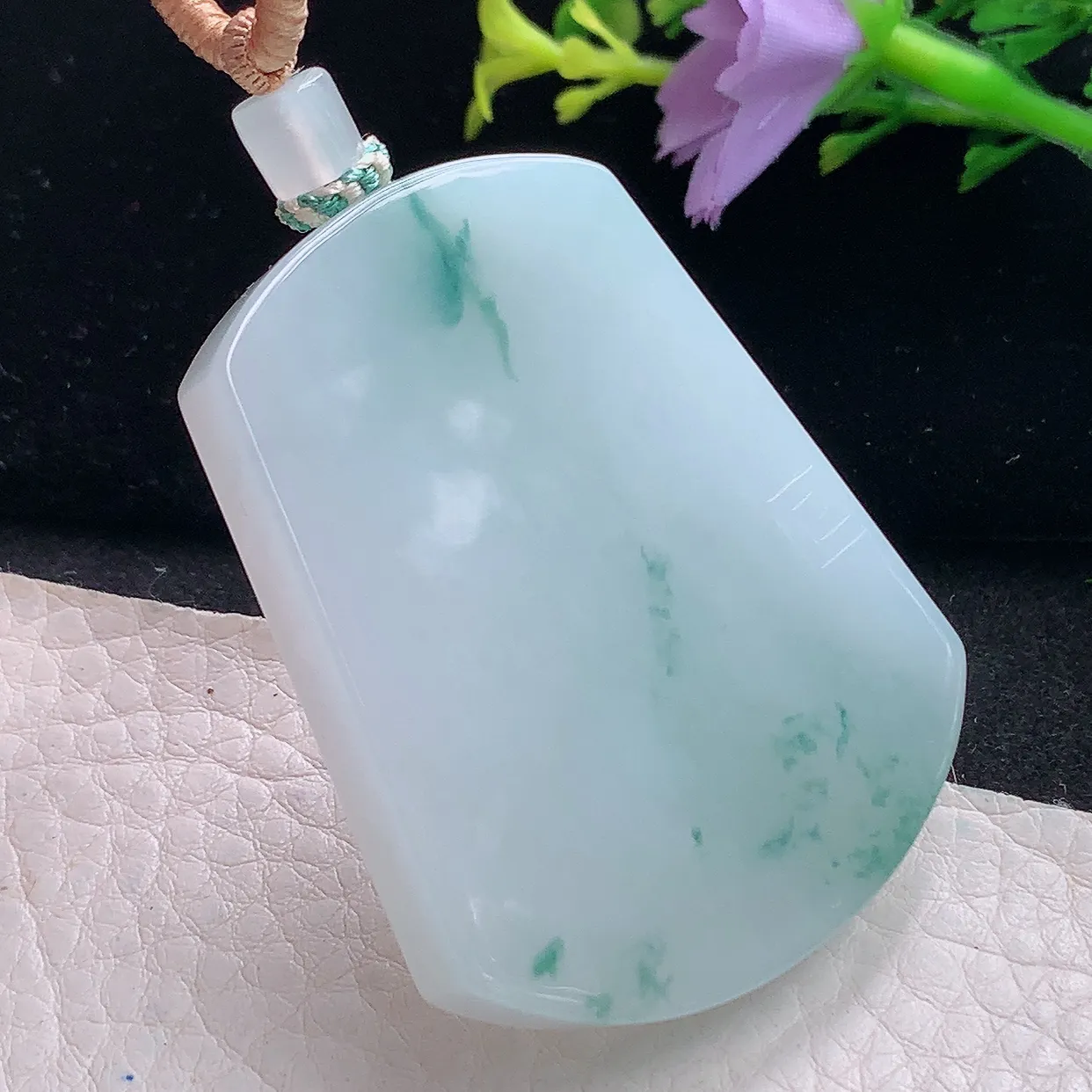 yl自然光51.5*40.6*8天然缅甸翡翠飘花平安无事牌 素面牌玉吊坠