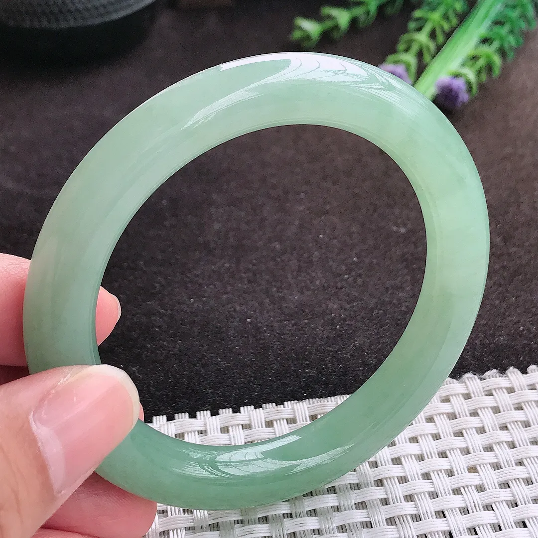 自然光56/9.9/10老坑冰胶果冻冰晴甜绿圆条手镯翡翠玉镯手环