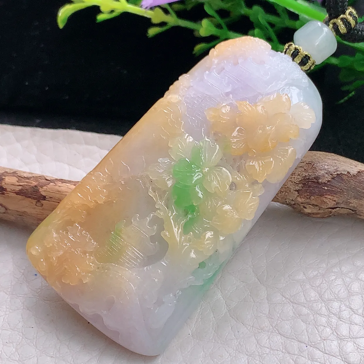 yl自然光59*31.3*11.3天然缅甸翡翠三彩山水 大好河山玉吊坠