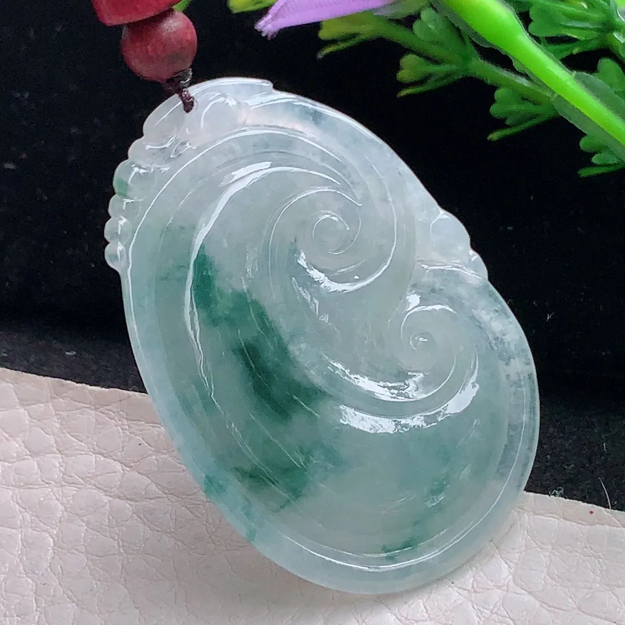 zen49*34.6*6自然光天然缅甸翡翠冰飘花如意 玉如意玉吊坠 毛衣坠