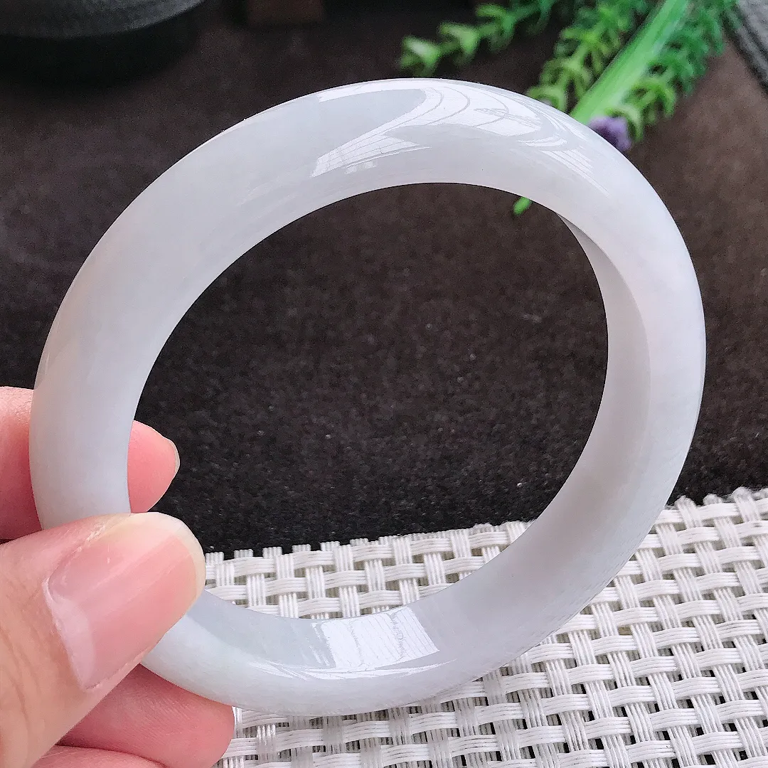 自然光60.5/12.5/9老坑秀气冰润大圈口手镯宽边翡翠玉镯手环