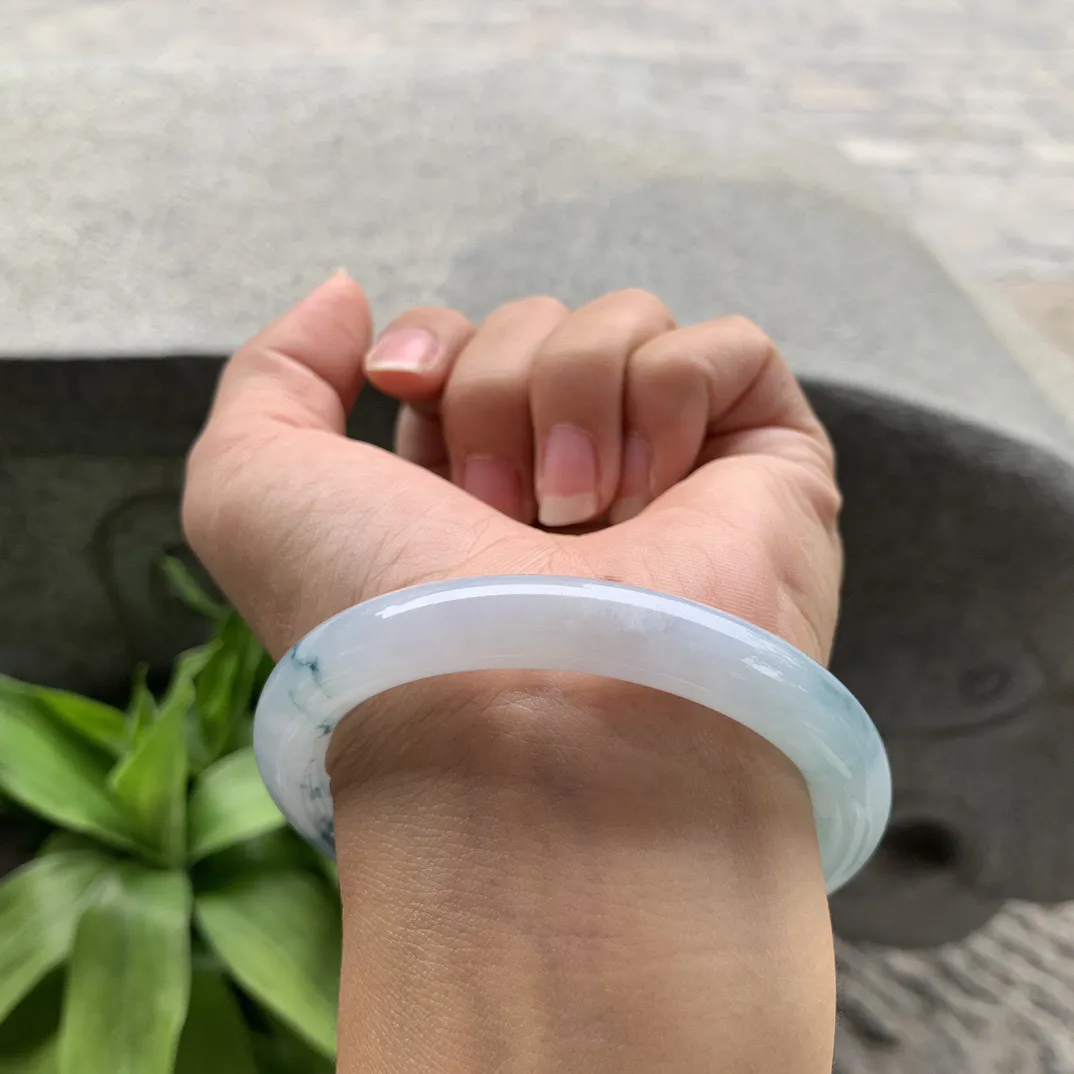 圈口 55.8-9.2【冰飘蓝花圆条手镯】圆条55 56可戴