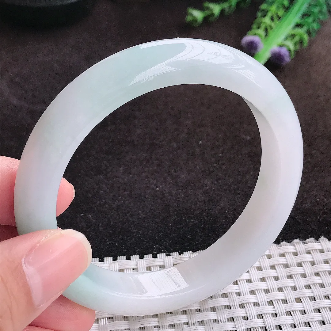 自然光59.5/12.4/8.9老坑秀气冰润飘花手镯宽边翡翠玉镯手环