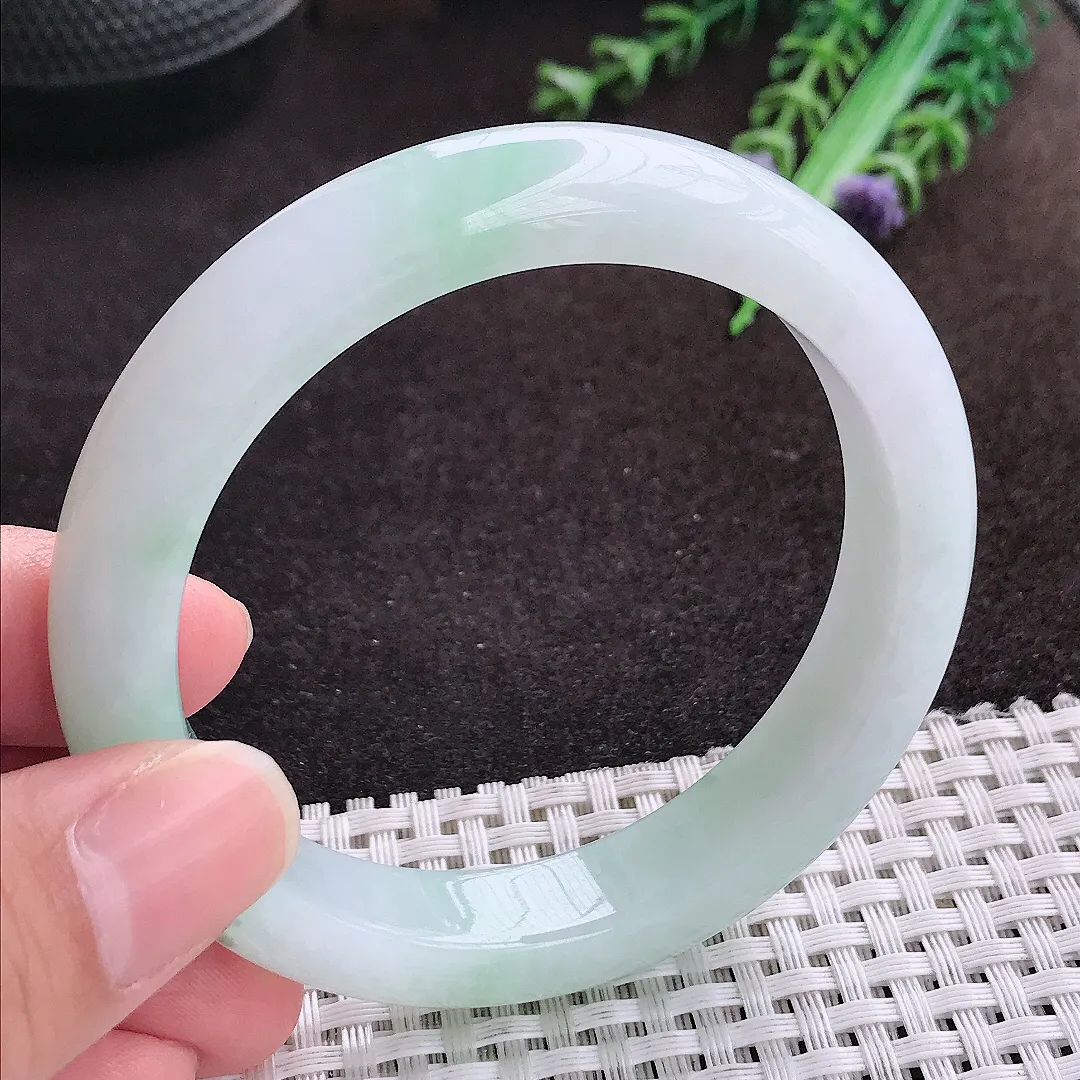 自然光56/11.7/8.5老坑冰润起胶飘花手镯宽边翡翠玉镯手环