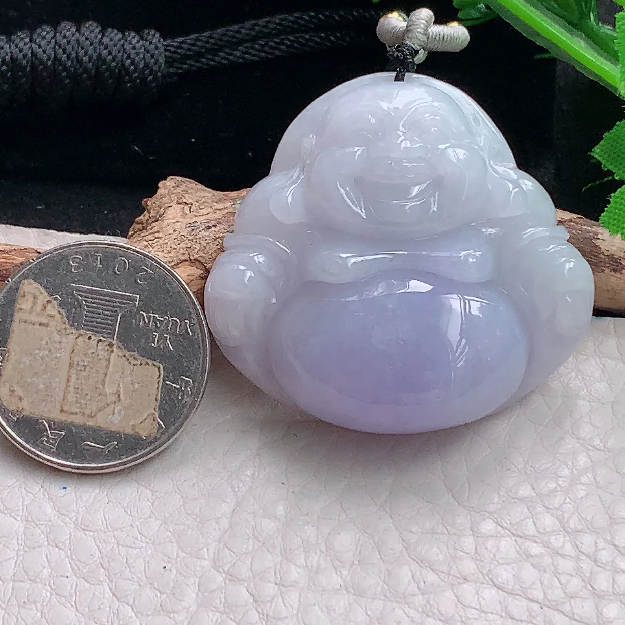 zen39.7*42*12.2自然光天然缅甸翡翠粉紫佛公 开心佛玉吊坠 毛衣坠