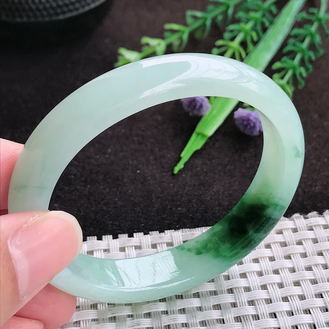 自然光54/46.5/12.3/7老坑精美冰润飘花贵妃手镯翡翠玉镯手环