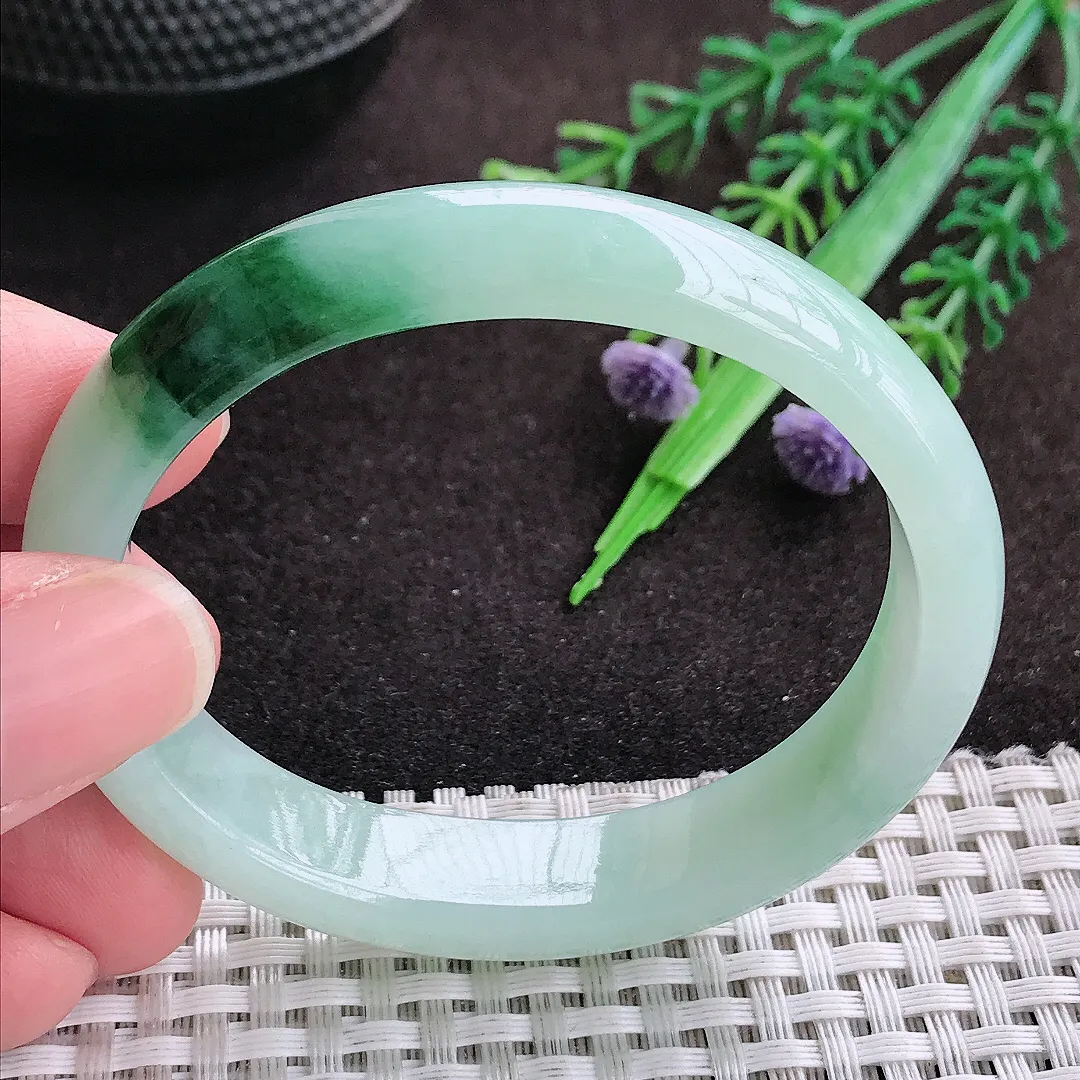 自然光54/46.5/12.3/7老坑精美冰润飘花贵妃手镯翡翠玉镯手环