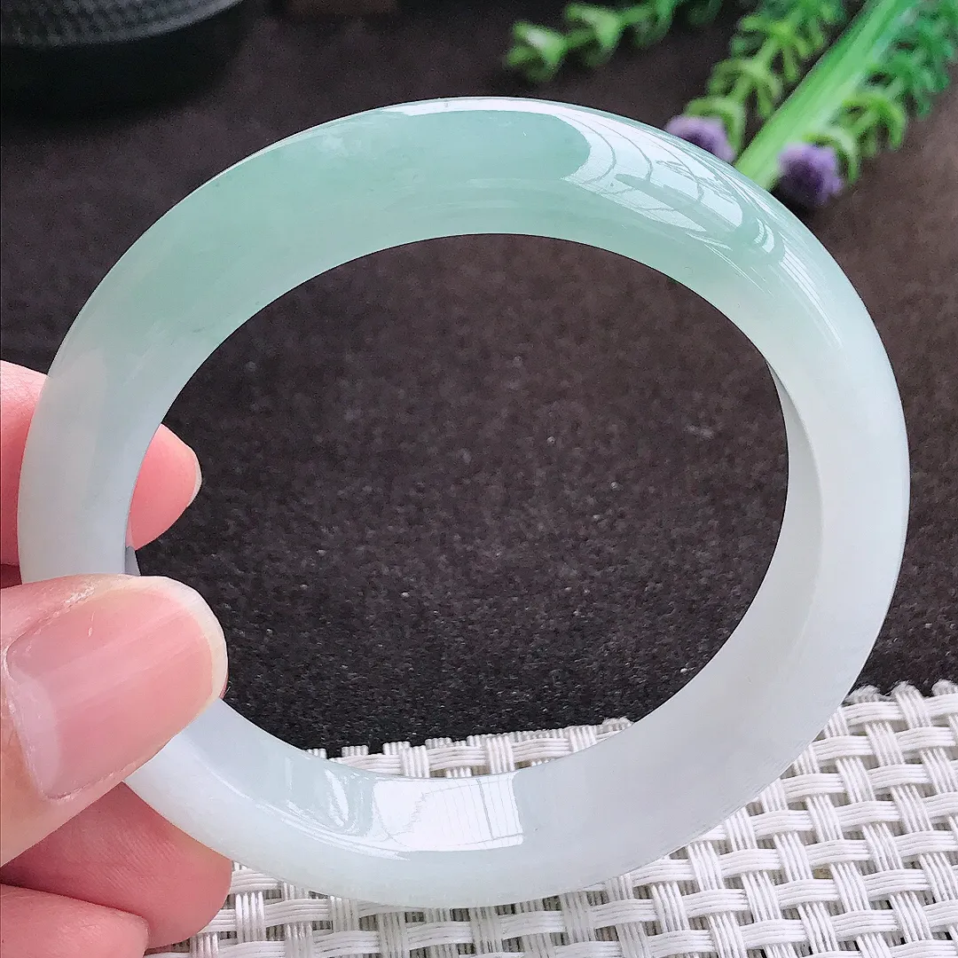 自然光56/12.6/8.7老坑冰胶果冻冰晴天空蓝手镯宽边翡翠玉镯手环