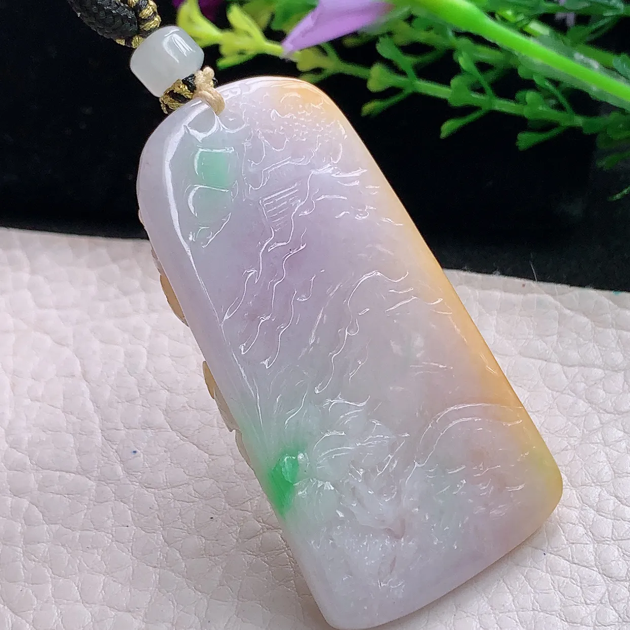 yl自然光59*31.3*11.3天然缅甸翡翠三彩山水 大好河山玉吊坠