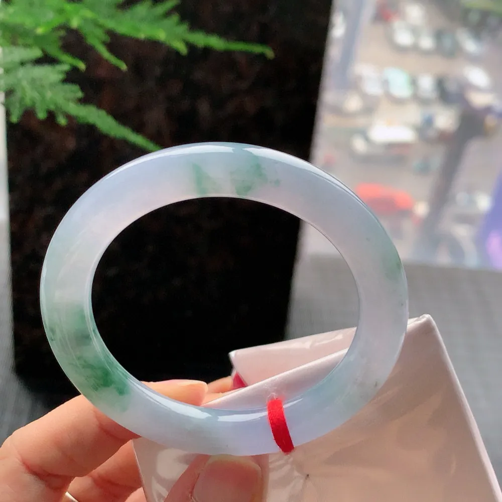 圆条冰紫飘花 无瑕 尺寸:52.6/9.3 花美 种水好