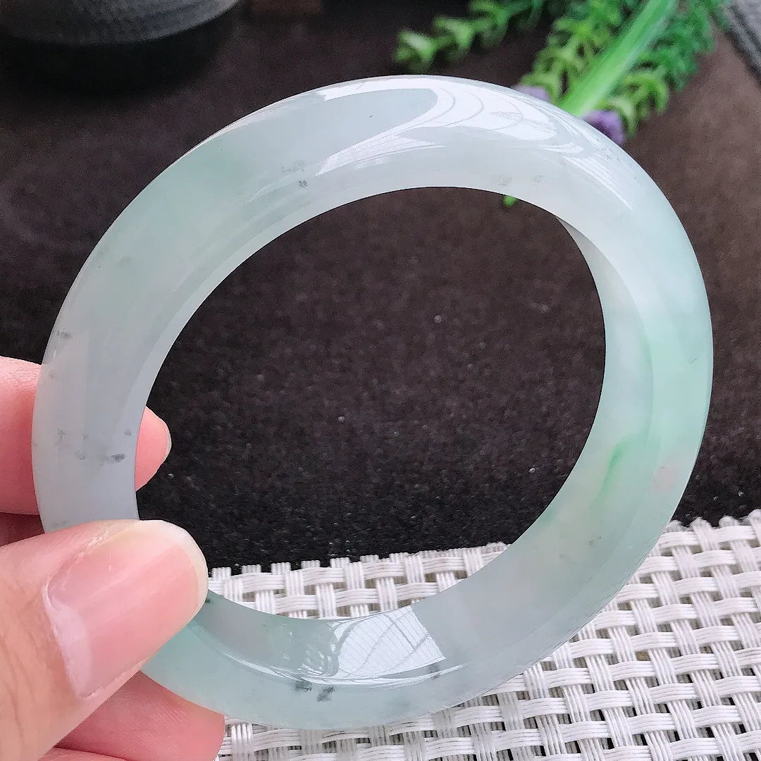 自然光59/14/9.8老坑冰胶果冻冰飘花手镯宽边翡翠玉镯手环