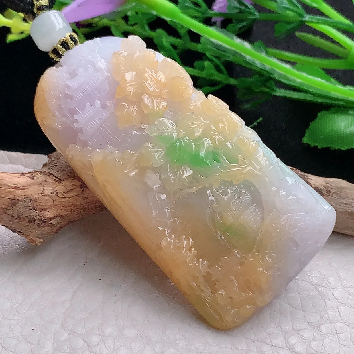 yl自然光59*31.3*11.3天然缅甸翡翠三彩山水 大好河山玉吊坠