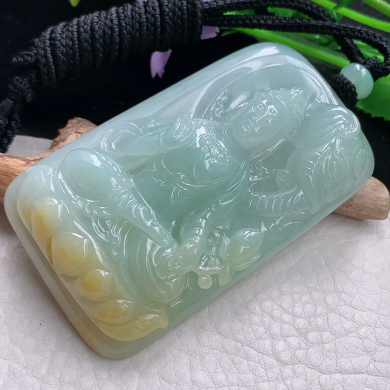 mut实拍69*41.2*12自然光天然缅甸翡翠黄加绿坐莲观音吊坠普贤观音菩萨