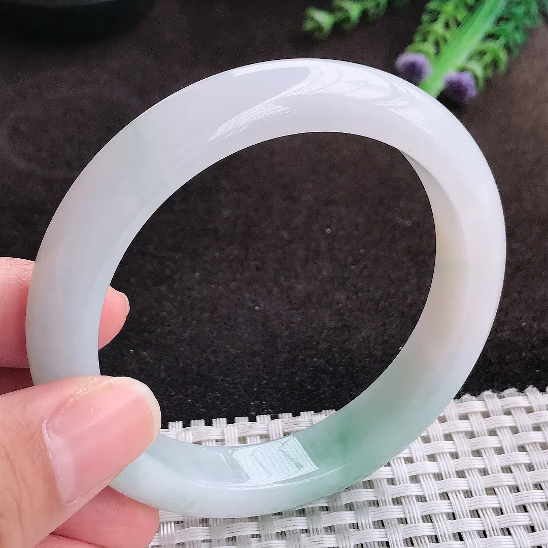 自然光59.5/12.4/8.9老坑秀气冰润飘花手镯宽边翡翠玉镯手环
