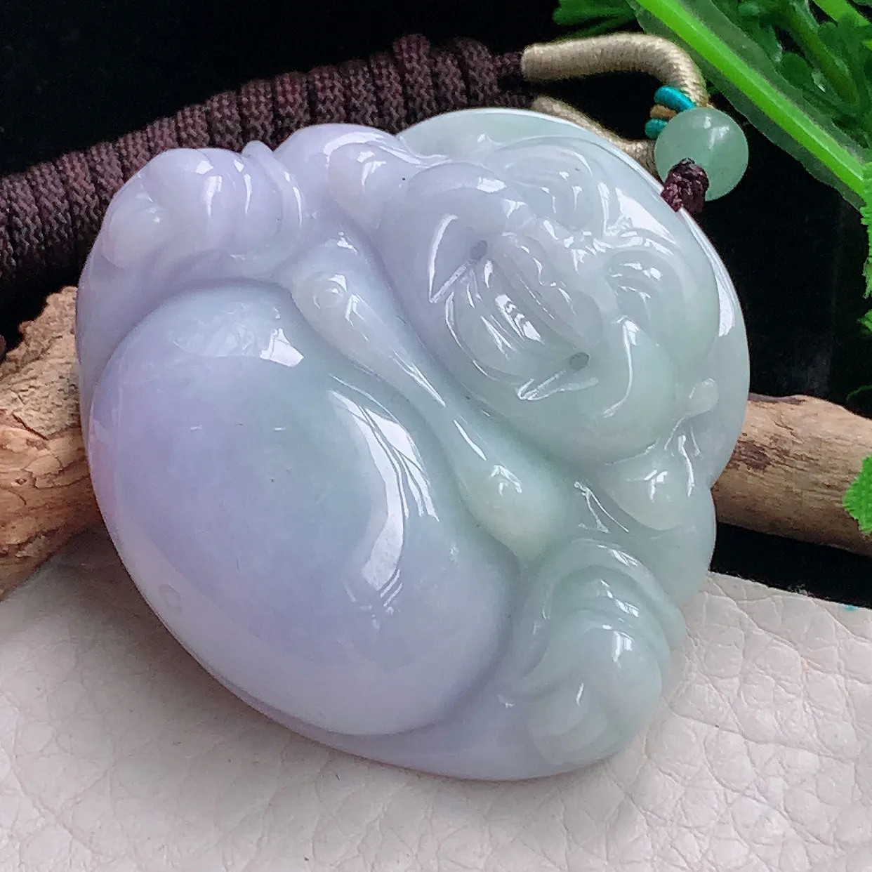 zen46*54*12.5自然光天然缅甸翡翠春带彩大佛公 开心佛玉吊坠 毛衣坠