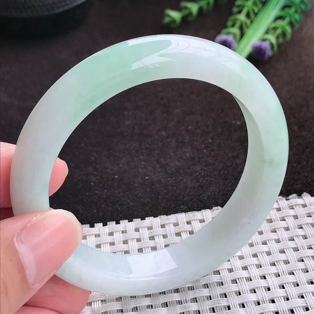 自然光56/11.7/8.5老坑冰润起胶飘花手镯宽边翡翠玉镯手环