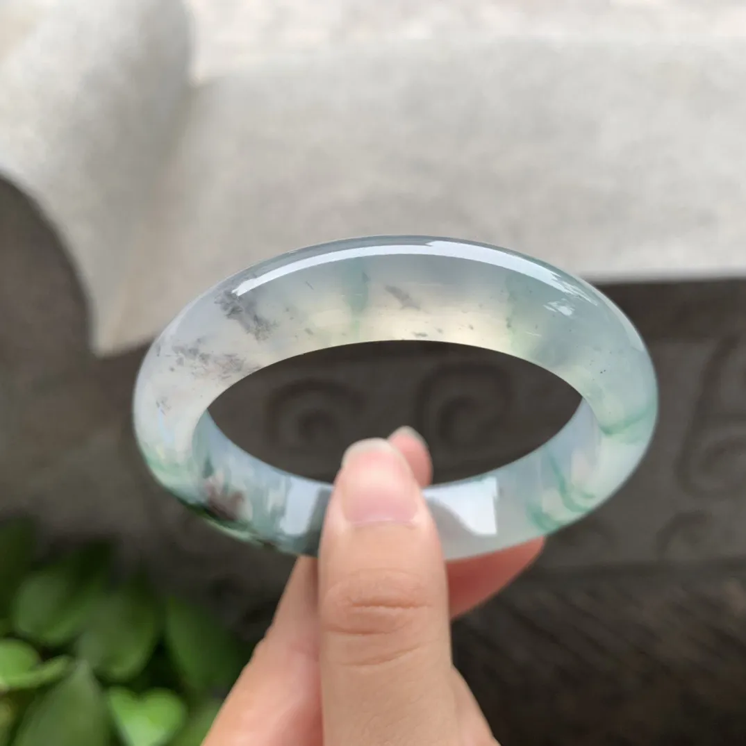 小圈口 52.4-12.4-7.9 【高冰飘花正圈手镯】正圈52 53可戴