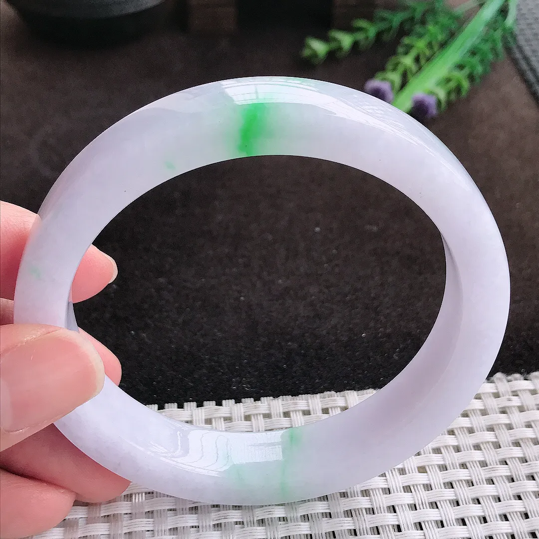 自然光64.5/12.6/8.3老坑冰润飘阳绿手镯大圈口翡翠方镯玉手环