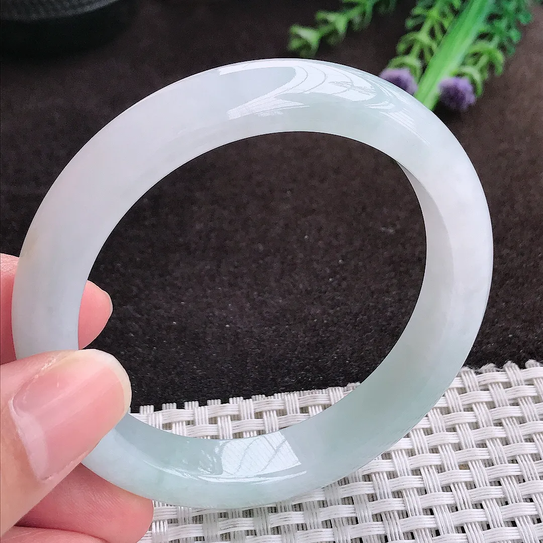 自然光57.5/12/8.5老坑冰纯果冻胶冰晴底手镯宽边翡翠玉镯手环