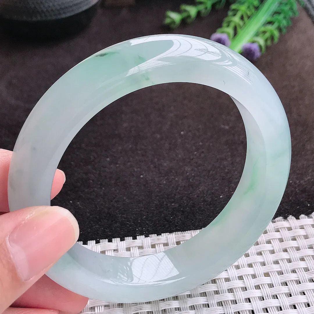 自然光59/14/9.8老坑冰胶果冻冰飘花手镯宽边翡翠玉镯手环