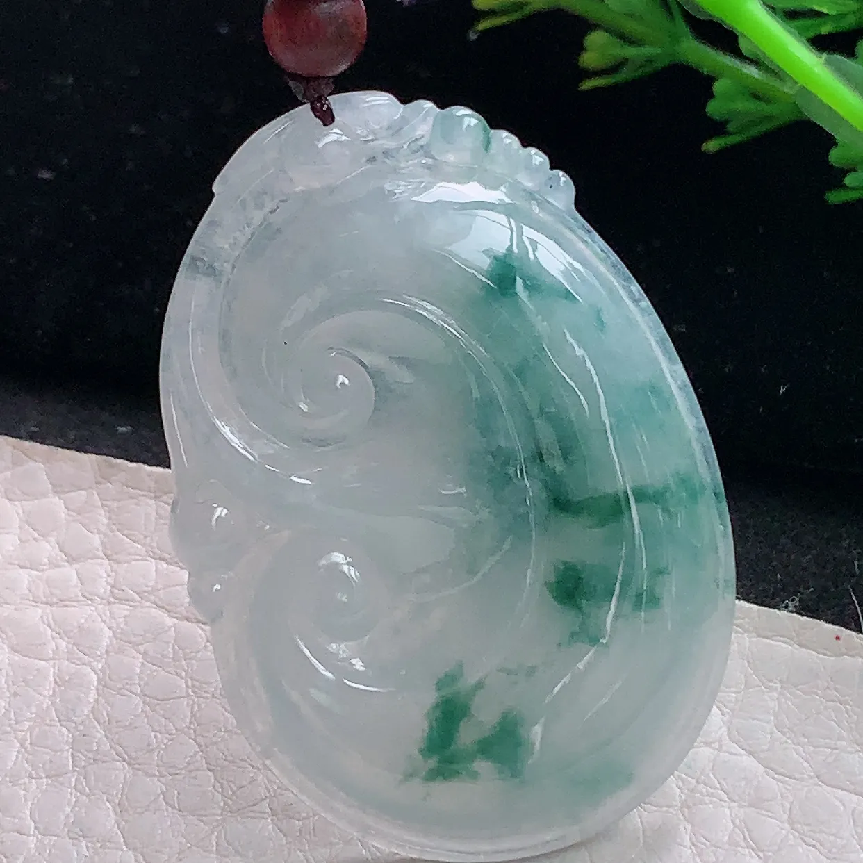 zen49*34.6*6自然光天然缅甸翡翠冰飘花如意 玉如意玉吊坠 毛衣坠