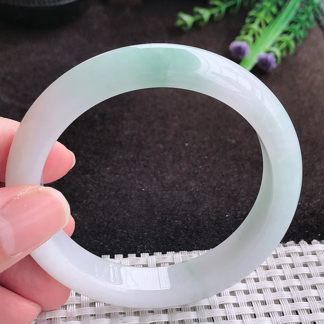 自然光59.5/12.4/8.9老坑秀气冰润飘花手镯宽边翡翠玉镯手环