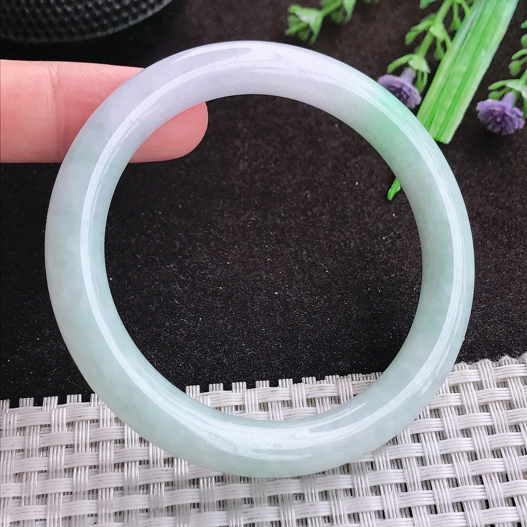 自然光55/8.8老坑秀气温润冰晴圆条手镯翡翠玉镯手环