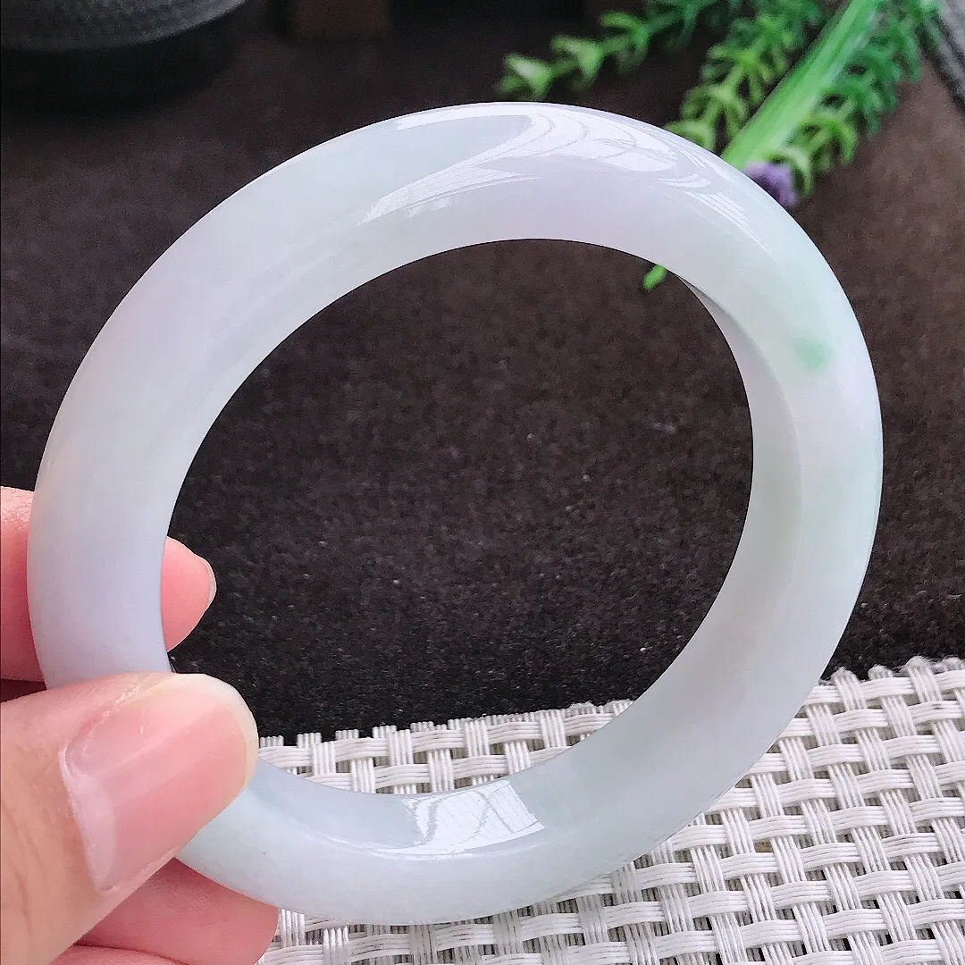 自然光58.5/11.7/10老坑秀气冰润飘花手镯宽边翡翠玉镯手环