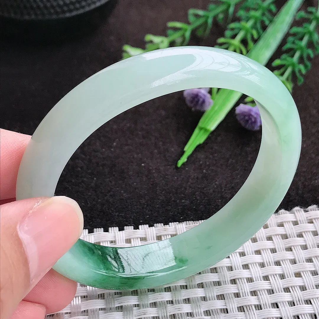 自然光54/46.5/12.3/7老坑精美冰润飘花贵妃手镯翡翠玉镯手环