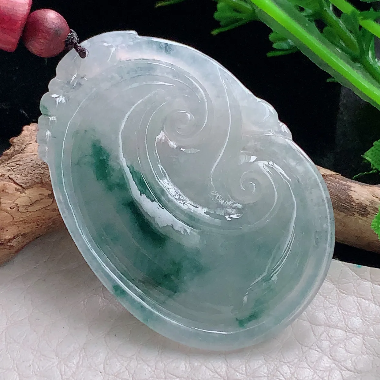 zen49*34.6*6自然光天然缅甸翡翠冰飘花如意 玉如意玉吊坠 毛衣坠