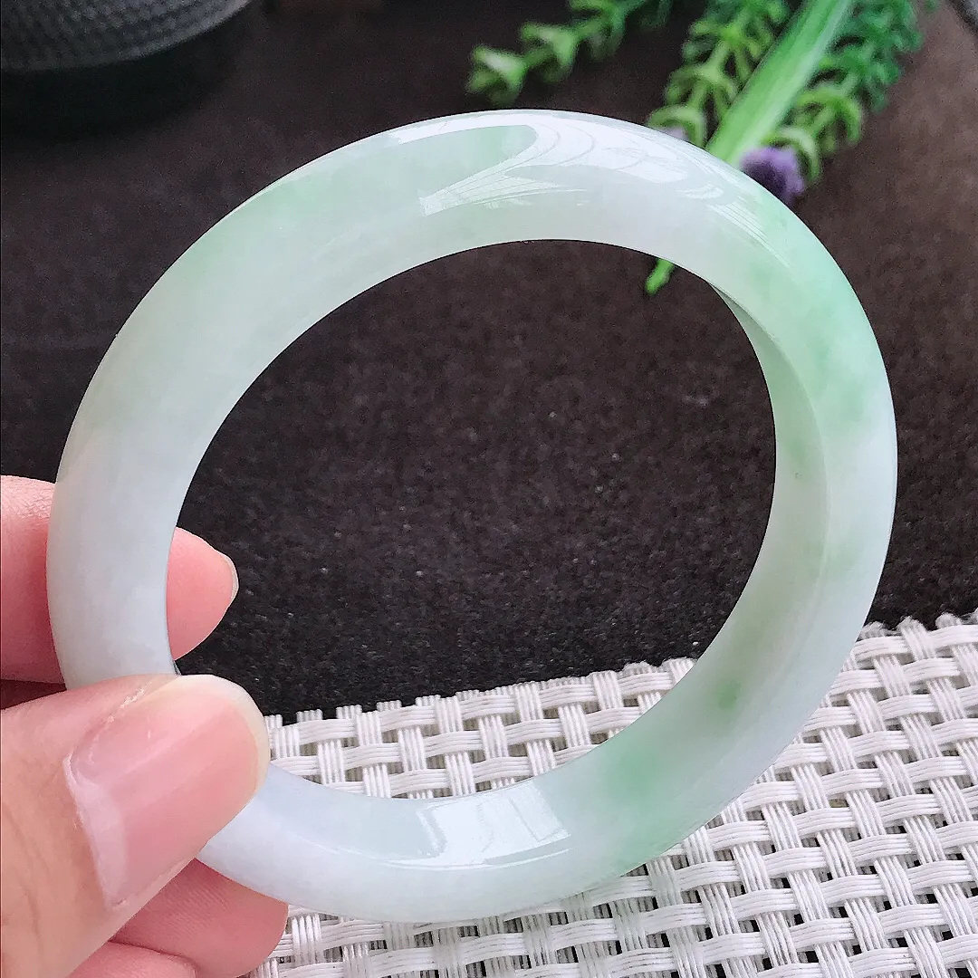 自然光56/11.7/8.5老坑冰润起胶飘花手镯宽边翡翠玉镯手环