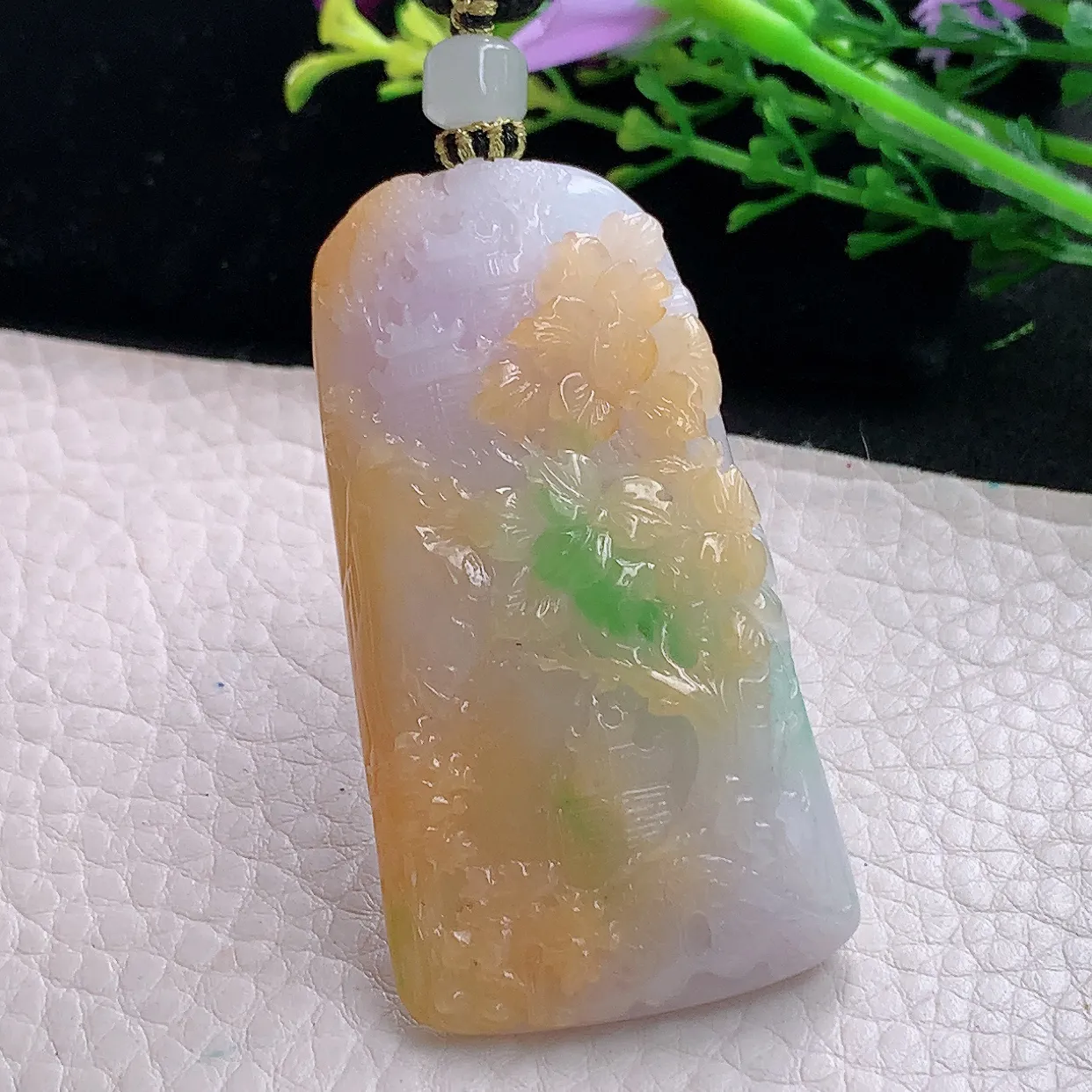 yl自然光59*31.3*11.3天然缅甸翡翠三彩山水 大好河山玉吊坠