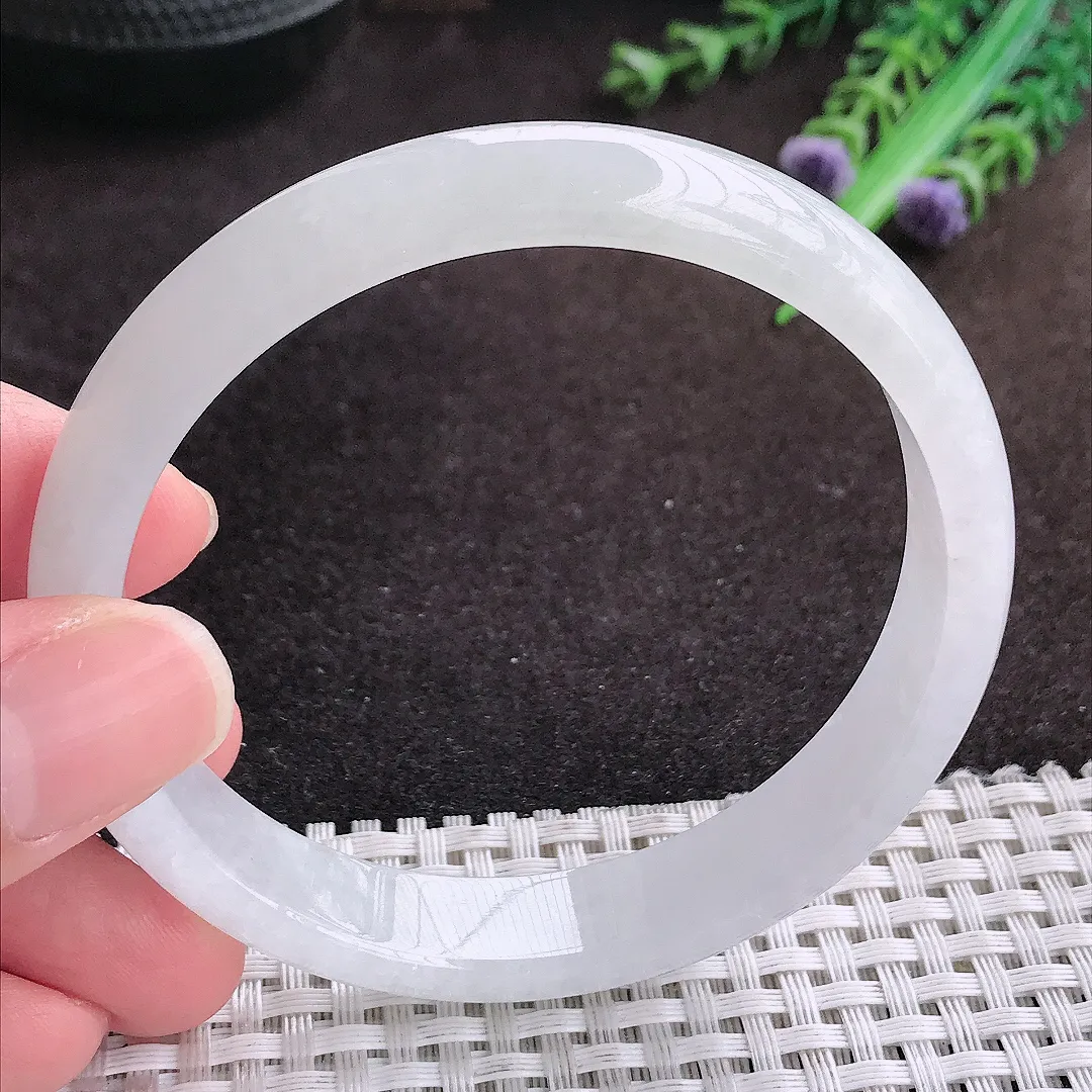 自然光60.8/12/6.6老坑秀气冰润白月光白大圈口手镯宽边翡翠玉镯手环