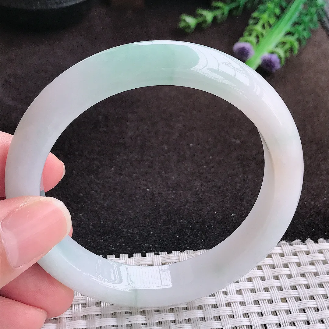 自然光59.5/12.4/8.9老坑秀气冰润飘花手镯宽边翡翠玉镯手环