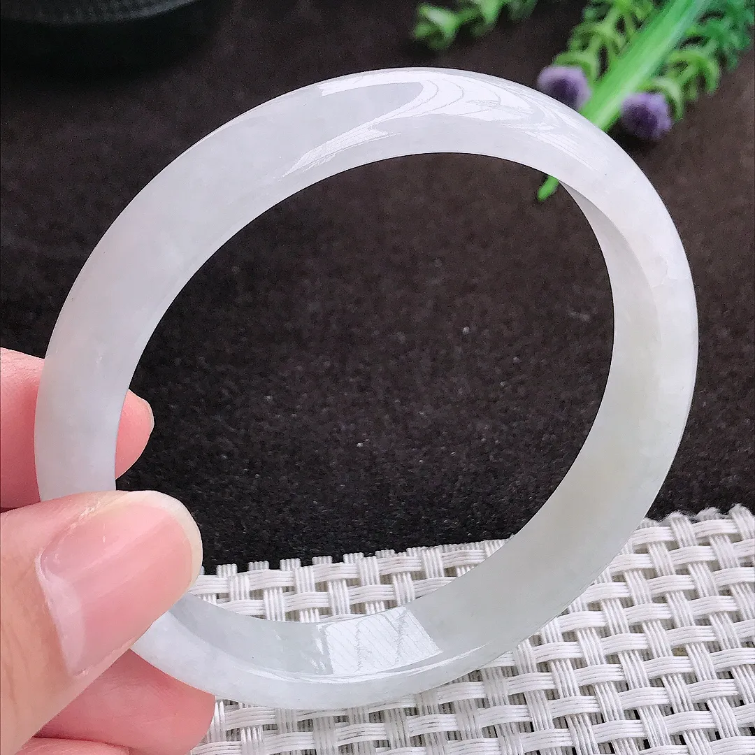 自然光60.8/12/6.6老坑秀气冰润白月光白大圈口手镯宽边翡翠玉镯手环
