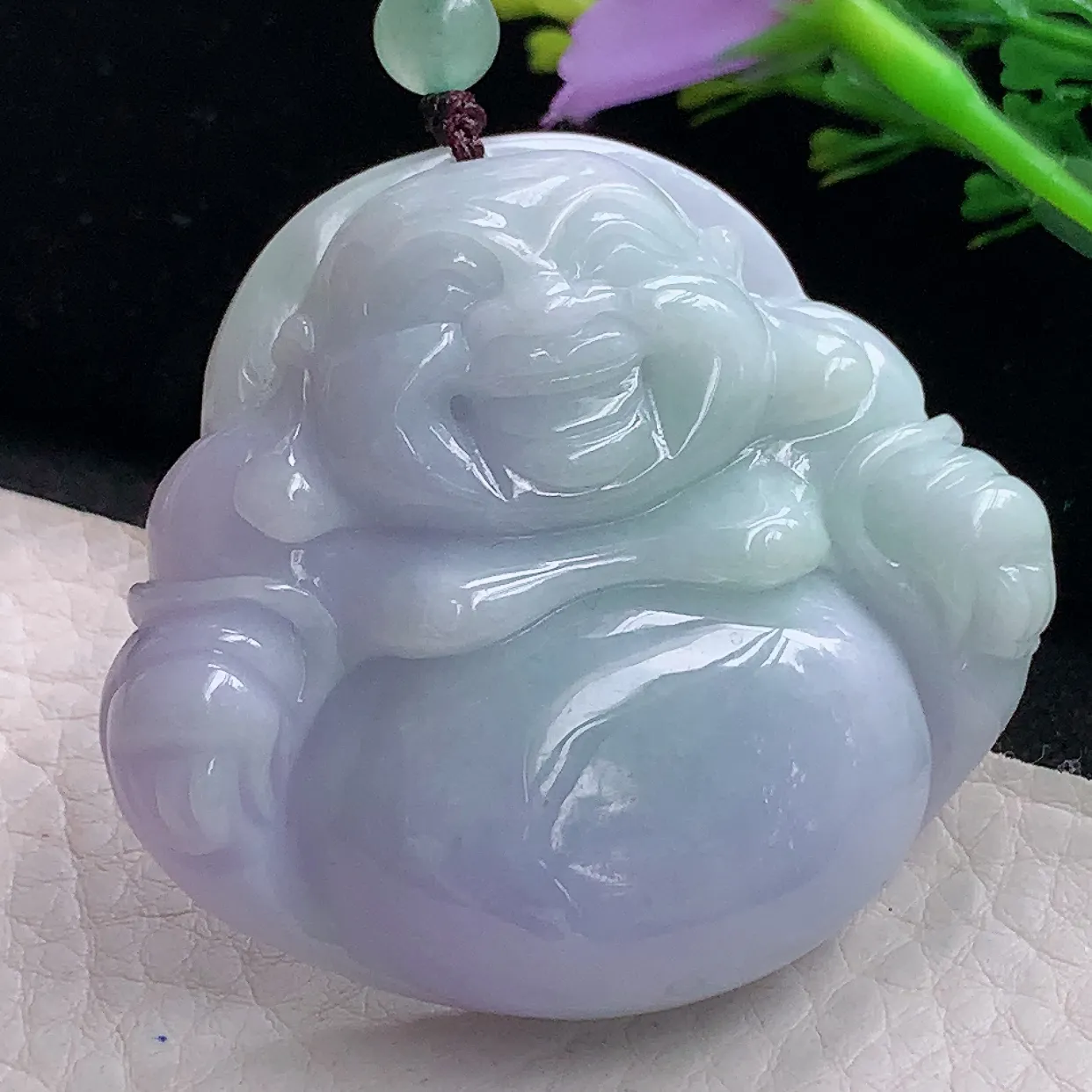 zen46*54*12.5自然光天然缅甸翡翠春带彩大佛公 开心佛玉吊坠 毛衣坠