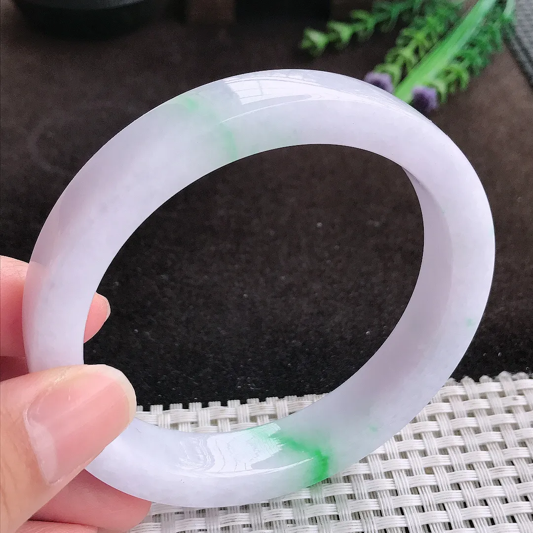 自然光64.5/12.6/8.3老坑冰润飘阳绿手镯大圈口翡翠方镯玉手环