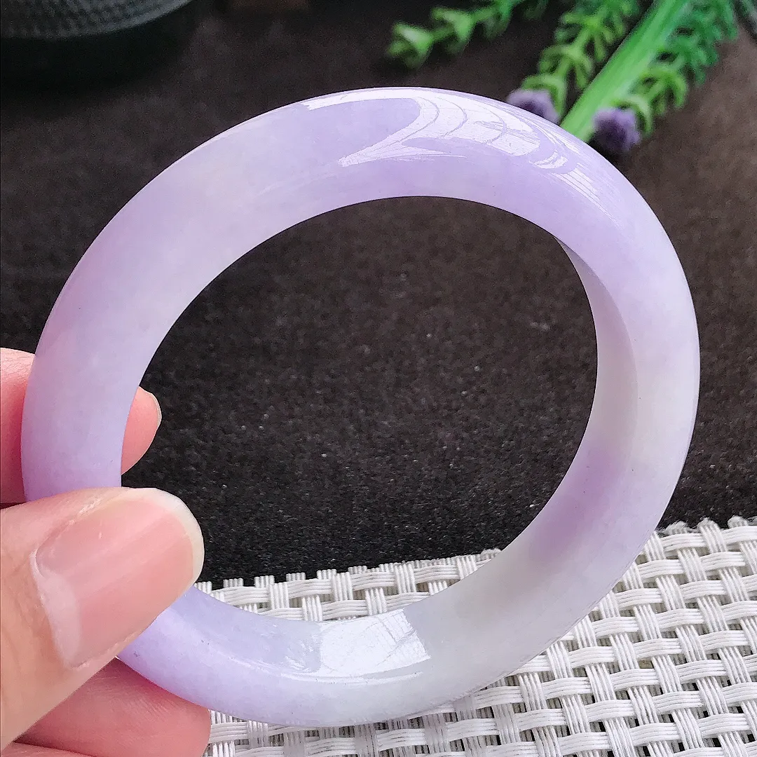 自然光56/12.6/9.4老坑精美温润浓艳紫罗兰手镯宽边翡翠玉镯手环