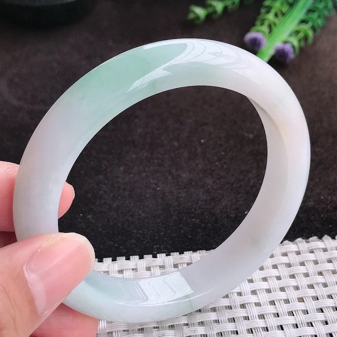 自然光59.5/12.4/8.9老坑秀气冰润飘花手镯宽边翡翠玉镯手环